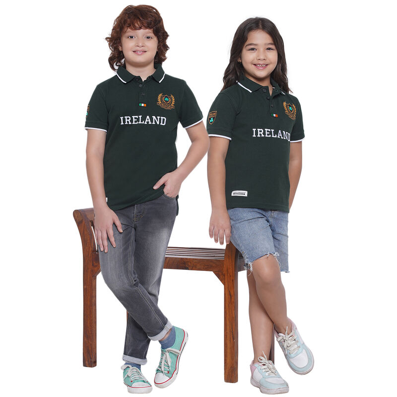 Ireland Crest Badge Kids Polo T-shirt- Forest Green